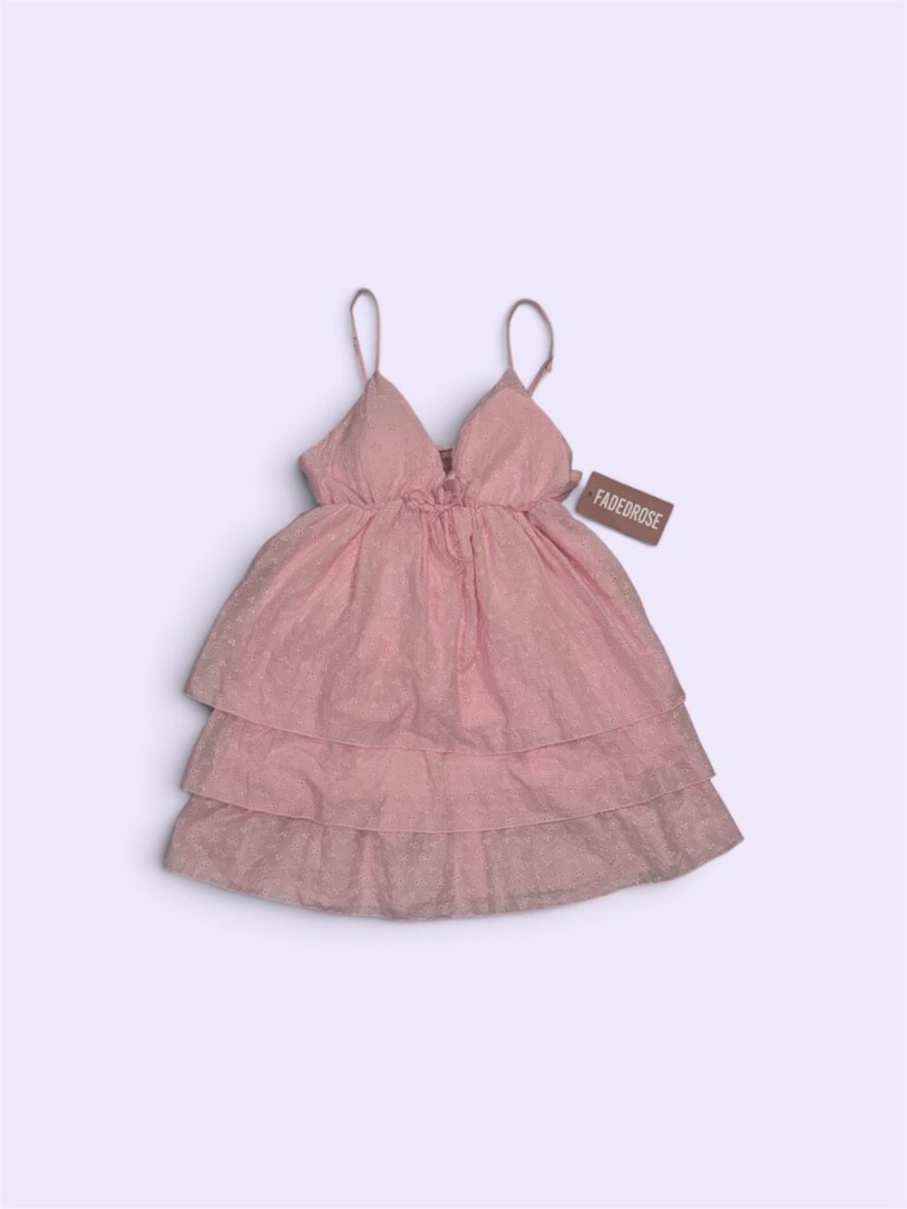 Faded Rose Pink Eyelet Tiered Ruffle Mini Dress Size L NWT